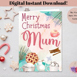 Printable Christmas Card for Mum, Merry Christmas Card Mum Print at ...