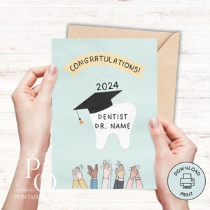 Carte personnalisée de remise des diplômes pour dentiste Nom personnalisé imprimable Diplômé de l'école dentaire Fille Fils Félicitations Téléchargement instantané Dernière Minute