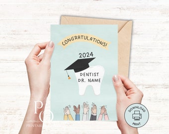 Tarjeta de graduación personalizada para dentista Nombre personalizado imprimible Escuela dental Graduado Hija Hijo Felicitaciones Descarga instantánea de último minuto