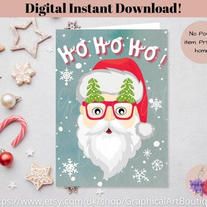 Cartão de Papai Noel para impressão, cartão de Natal Ho Ho Ho, cartão de felicitações de Papai Noel, cartão de Papai Noel engraçado, cartão de Papai Noel de Natal, cartão de download digital instantâneo