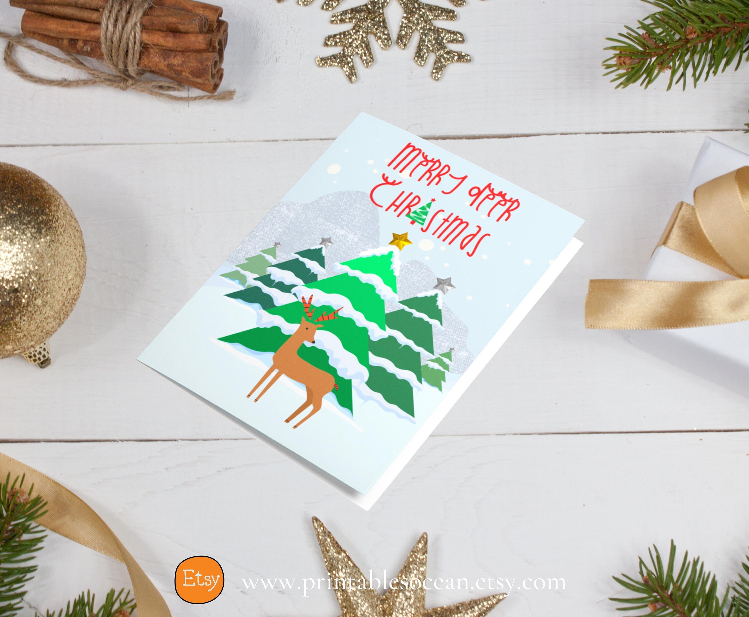 Tarjeta De Navidad Con Ciervo Y Luces – Twizler – Para él O Ella – Con Sobre Rojo – Diseño UK