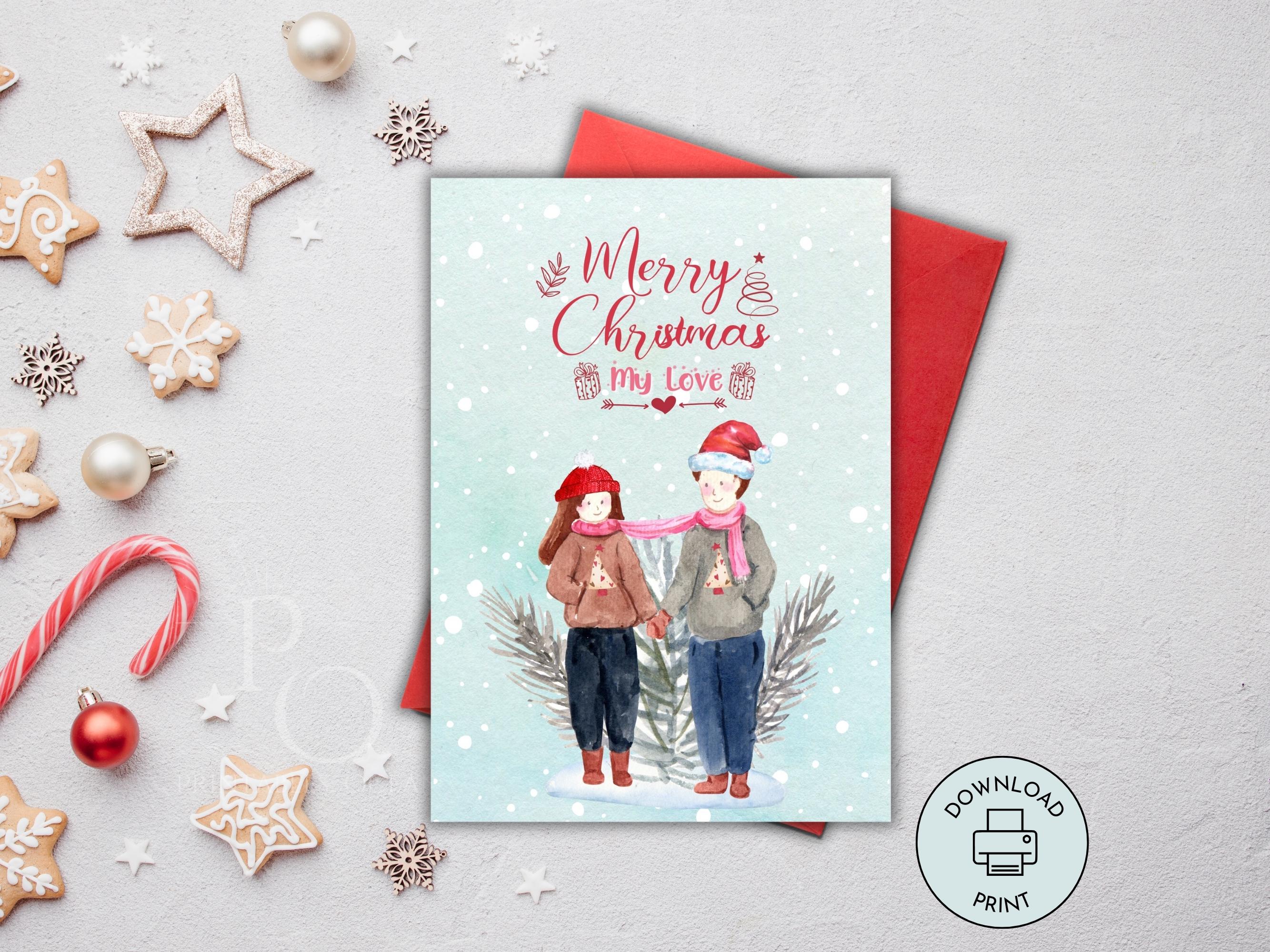 printable romantic christmas xmas card for couples, girlfriends