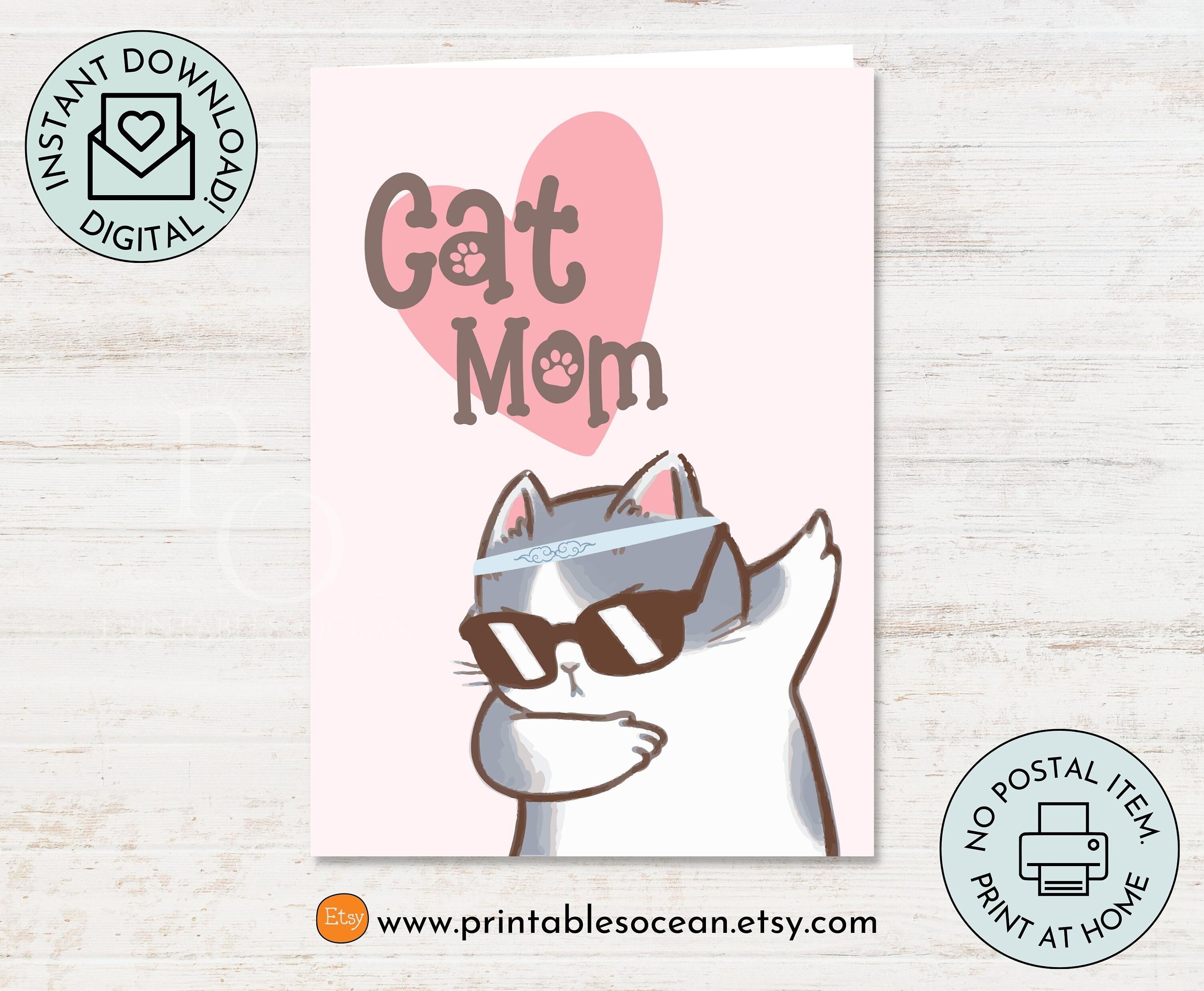 Mother's Day Card From Cat Printable, Funny Cat Birthday Card for Mom ...