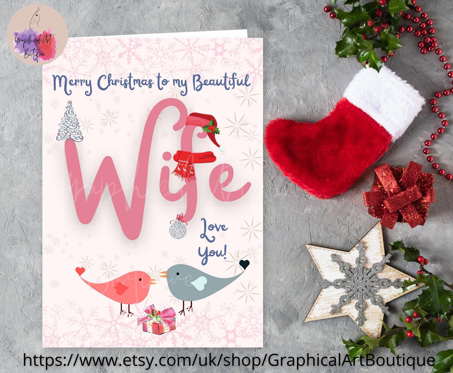 Printable Christmas Card for Wife, Merry Christmas Wife Card, Xmas Card ...