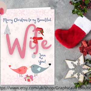 Printable Christmas Card for Wife, Merry Christmas Wife Card, Xmas Card ...
