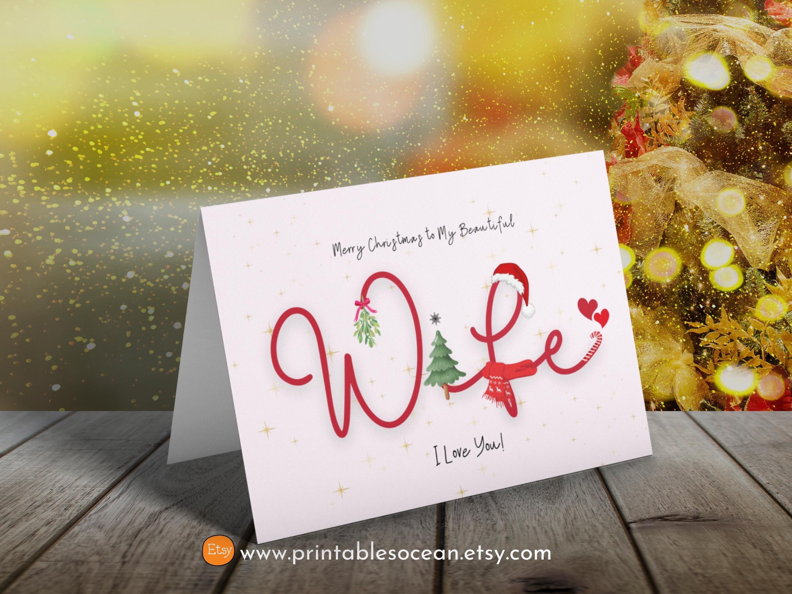 Printable Christmas Card for Wife, Merry Christmas Wife Card, Xmas Card ...