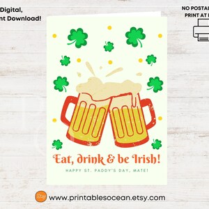 Drôle de carte de la Saint-Patrick imprimable, carte du jour de Paddys, carte de la Saint-Patrick heureuse, carte irlandaise de la Saint-Patrick, carte de trèfle à quatre feuilles