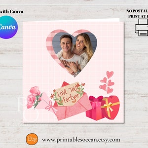 Gepersonaliseerde Valentijnsdag fotokaart afdrukbare Canva, verjaardagskaart, verlovingskaart, liefdeskaart, ik hou van je kaart, hou van je voor altijd kaart