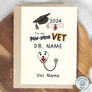 Tarjeta de graduación veterinaria personalizada imprimible personalizado veterinario graduado hija hijo felicitaciones descarga instantánea último minuto 5 "x 7"