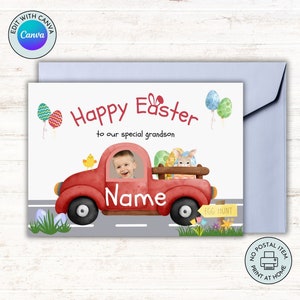 Carte de Pâques personnalisée pour petit-fils, fils, enfants, nom personnalisé, imprimable, carte photo, impression à la maison, carte de dernière minute