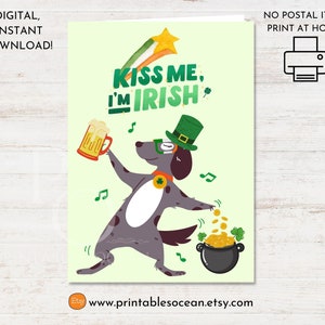 Funny St Patrick's Day Card Dog Printable, St Paddys Day Dog Card, Shamrock Card, Irish St Patrick's Day Card, Four Leaf Clover Card