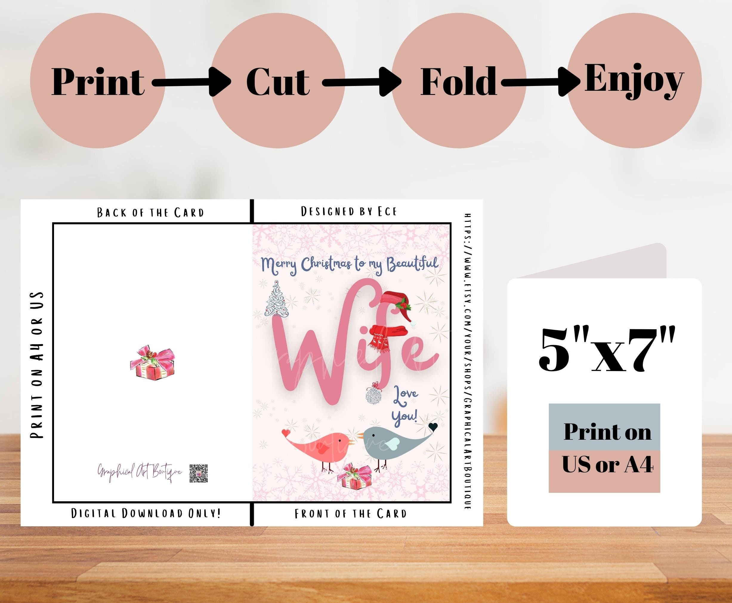 Printable Christmas Card for Wife, Merry Christmas Wife Card, Xmas Card ...