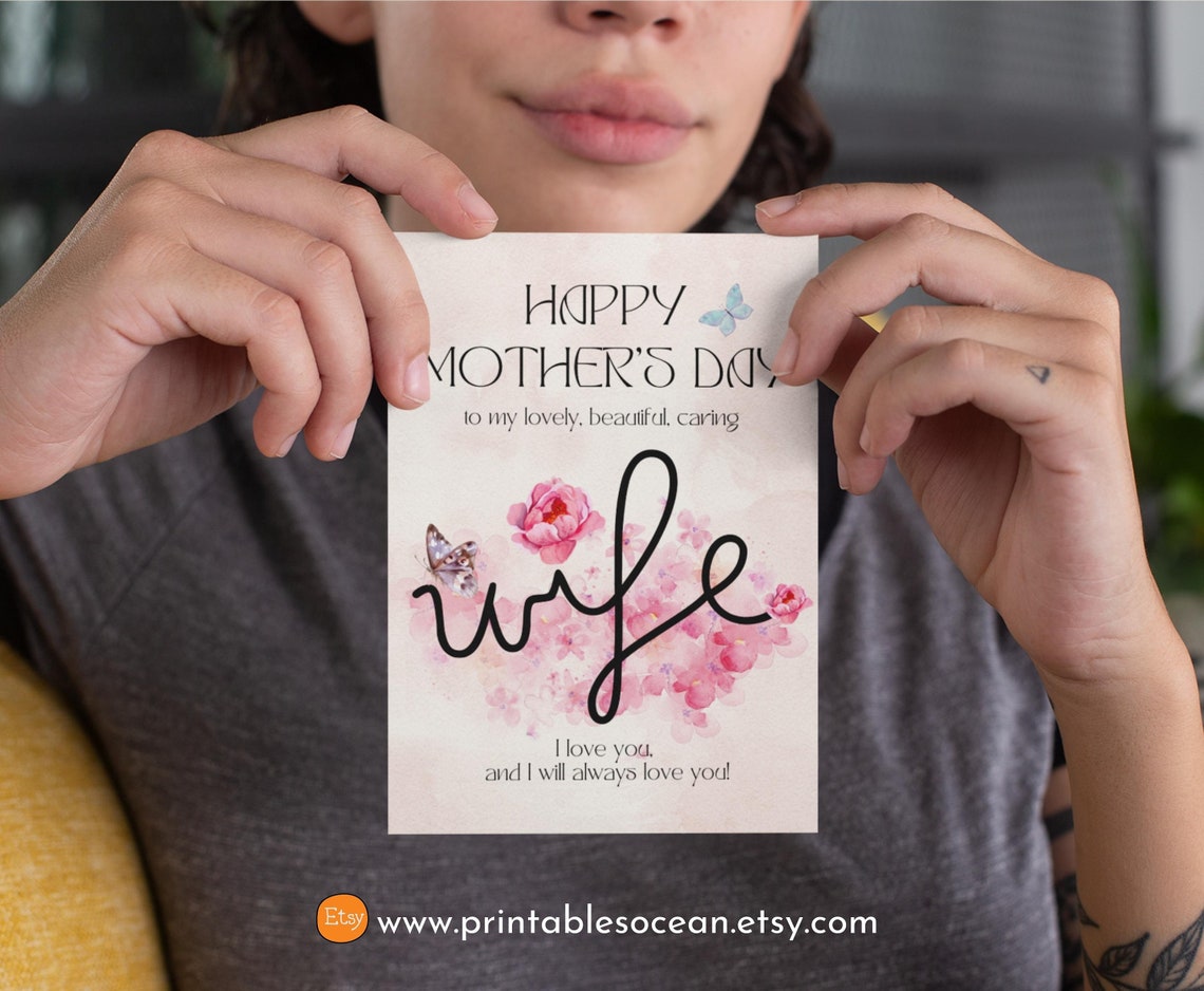 Mother's Day Card for Wife Printable, Happy Mothers Day Floral Card for Wife, Floral Unique Wife ...