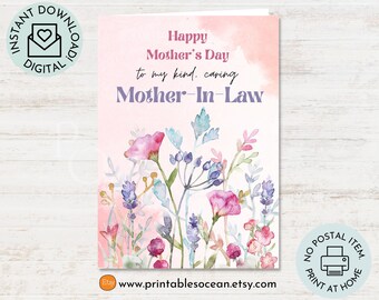 Watercolor Floral Happy Mother’s Day Card To My Mother In Law from Daughter In Law Printable Last Minute Homemade 5x7 Inches Card and E-card