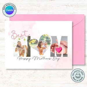 Tarjeta fotográfica personalizada del Día de la Madre Imprimible Descarga instantánea Tarjeta personalizable de último minuto 5x7 pulgadas Regalo del Día de la Madre hecho a mano