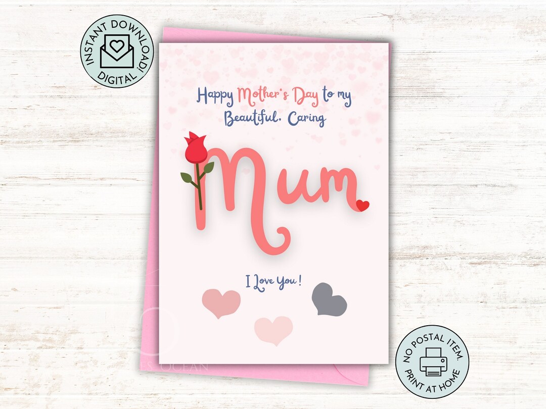 Mothers Day Card for Mum Printable Instant Download Last Minute Card ...