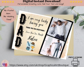 Personalized Thank You Dad For Everything Photo Card For Fathers Day, Birthday Card For Him Printable Download, Love You Dad Card From Kids