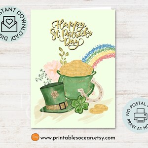 St Patrick's Day Card Imprimable, Irish St Paddys Day Card, Saint Patrick's Day Card, Four Leaf Clover Shamrock Card, St Patty Day Card