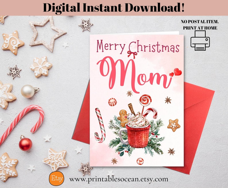Merry Christmas Mom Card Printable, Handmade Christmas Card for Mom to ...