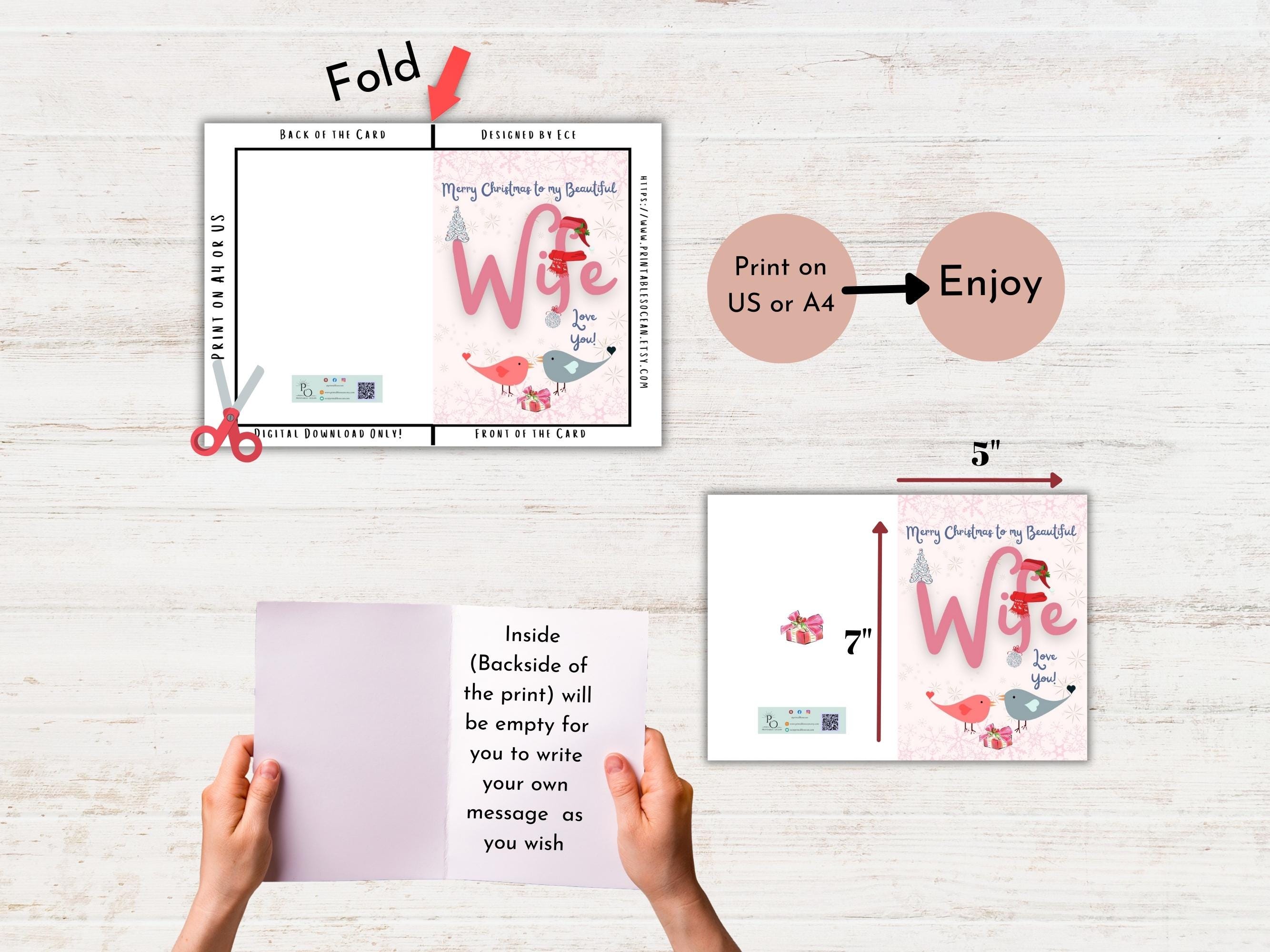 printable christmas card for wife, merry christmas wife card, xmas