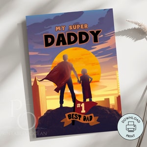 Tarjeta del Día del Padre de Superhéroe, Tarjeta de Cumpleaños de Papá Imprimible de la Hija Descarga Instantánea Último Minuto Cualquier Tarjeta de Ocasión 5 "x7" Héroe Papá Papá