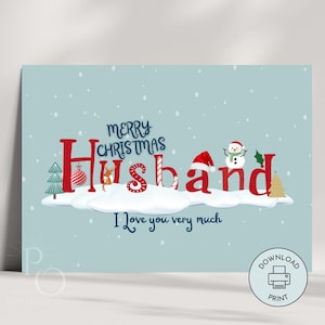Merry Christmas Card for Husband Printable Last Minute Instant Download 7x5 inches XMas Card for Husband Easy Print at Home