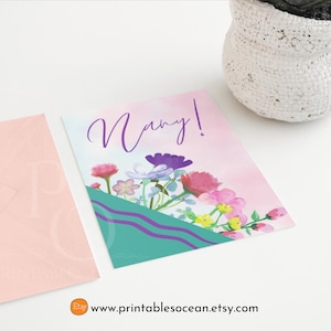 Mother's Day Card for Nanny Printable Floral Handmade, Birthday Card ...