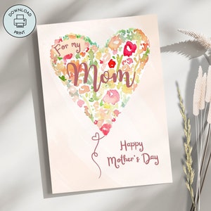 Mothers Day Card for Mom Printable Instant Download Last Minute Card 5x7 inches PDF Print at Home Happy Mother's Day Mom Card