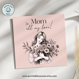 Tarjeta imprimible del día de la madre, tarjeta de cumpleaños de mamá, tarjeta para cualquier ocasión Arte de línea moderna Descarga instantánea Impresión PDF de último minuto 5"x5" en casa