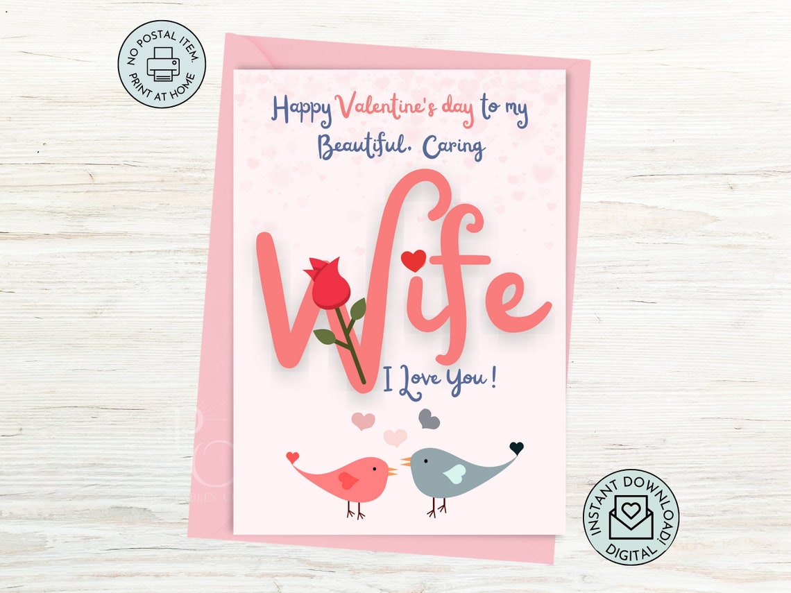 Valentines Day Card for Wife Printable, Valentine's Day Card for Wife ...