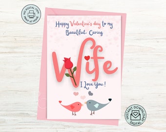 Valentines Day Card for Wife Printable, Valentine's Day Card for Wife, DIY Cute Valentine Card for Wife, I Love You Card for Wife, Love Card