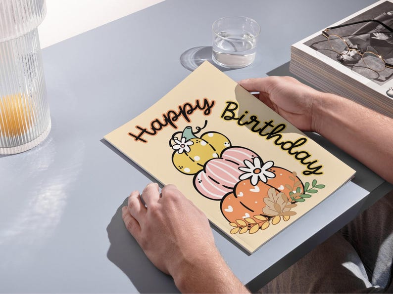 Fall Happy Birthday Card Printable Cute Pumpkins Autumn Card Last ...