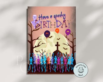 Halloween Birthday Card Printable Spooky Season October Autumn Fall Birthday Card 5x7 inches Make Your Own Card at Home Print Instantly