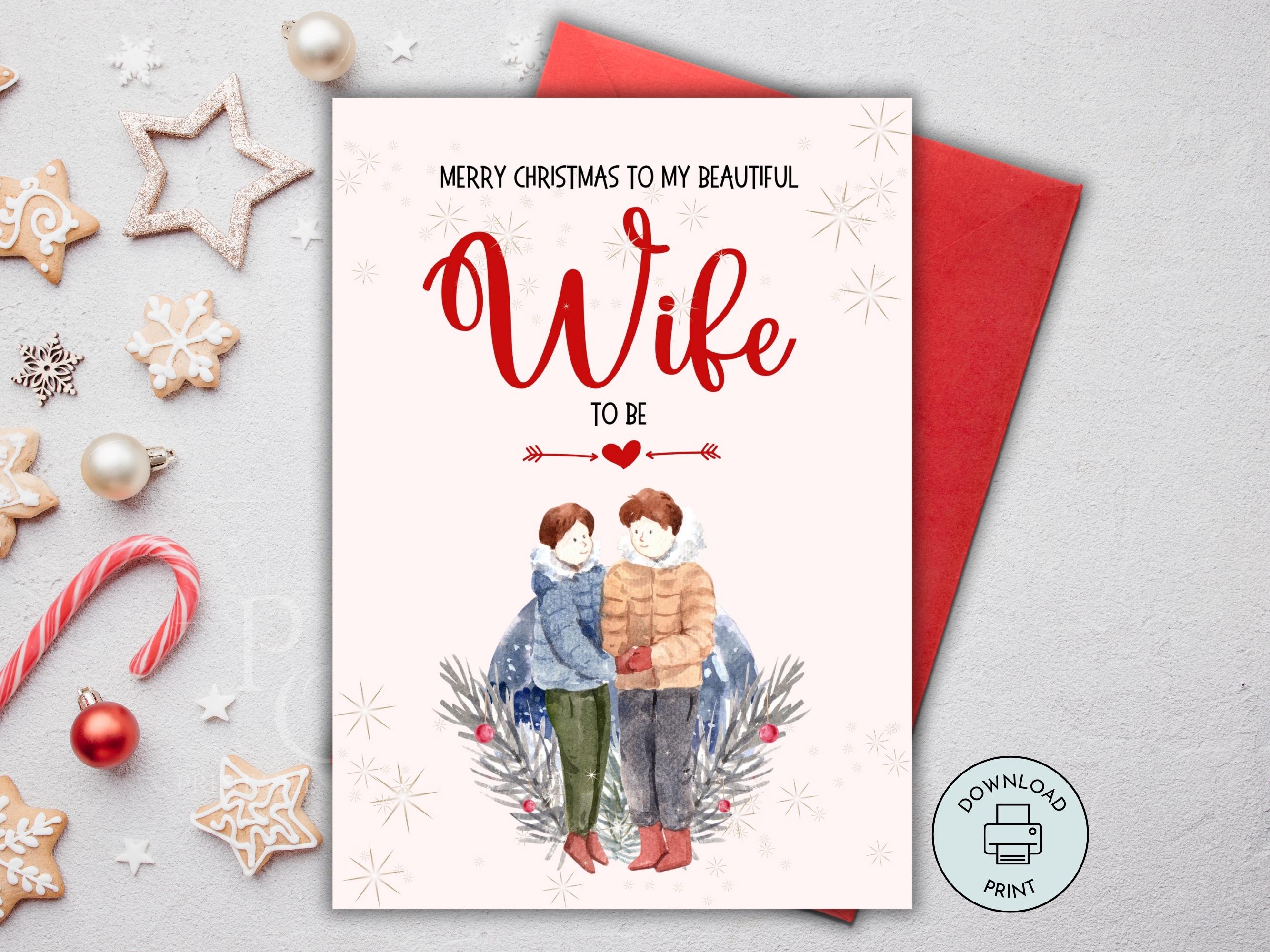 printable romantic christmas card for wife to be, fiancée