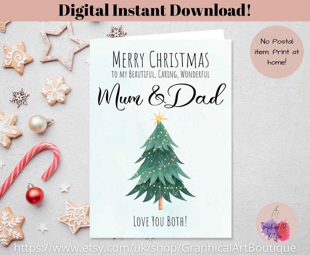 Printable Christmas Card Mum and Dad, Merry Christmas Mum and Dad Card
