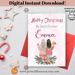Merry Christmas Karte für beste Freundin Druckbar, Personalisierte My Bestie Forever Karte für Weihnachten, Personalisierte Namenskarte für Freund