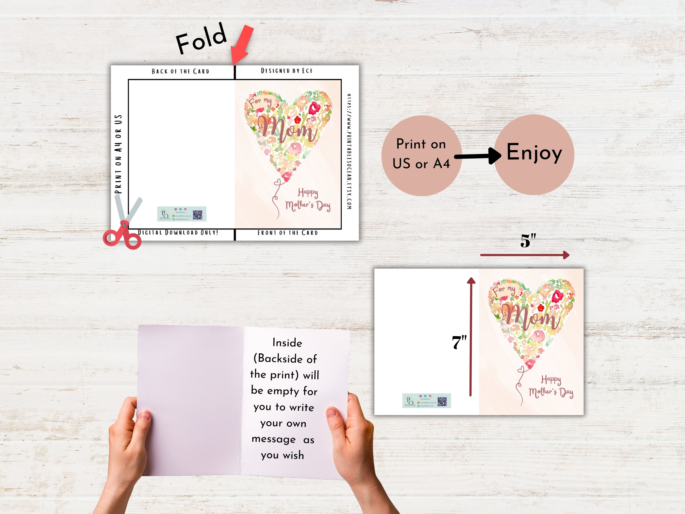 Mothers Day Card for Mom Printable Instant Download Last Minute Card ...