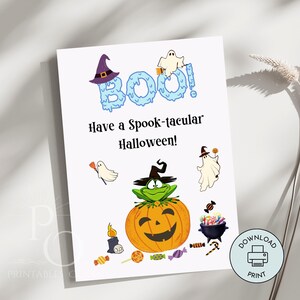 Funny Boo Halloween Card Pintable 5x7 inches PDF Instant Download Print at Home, Halloween Trick or Treat Cute Pumpkin Frog Halloween Card