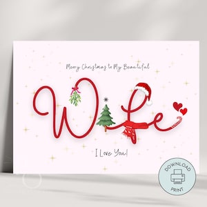 Druckbare Weihnachtskarte für Frau, Frohe Weihnachten Frau Karte, Weihnachtskarte Frau, Saison Grußkarte für Frau, sofortiger digitaler Download Karte.