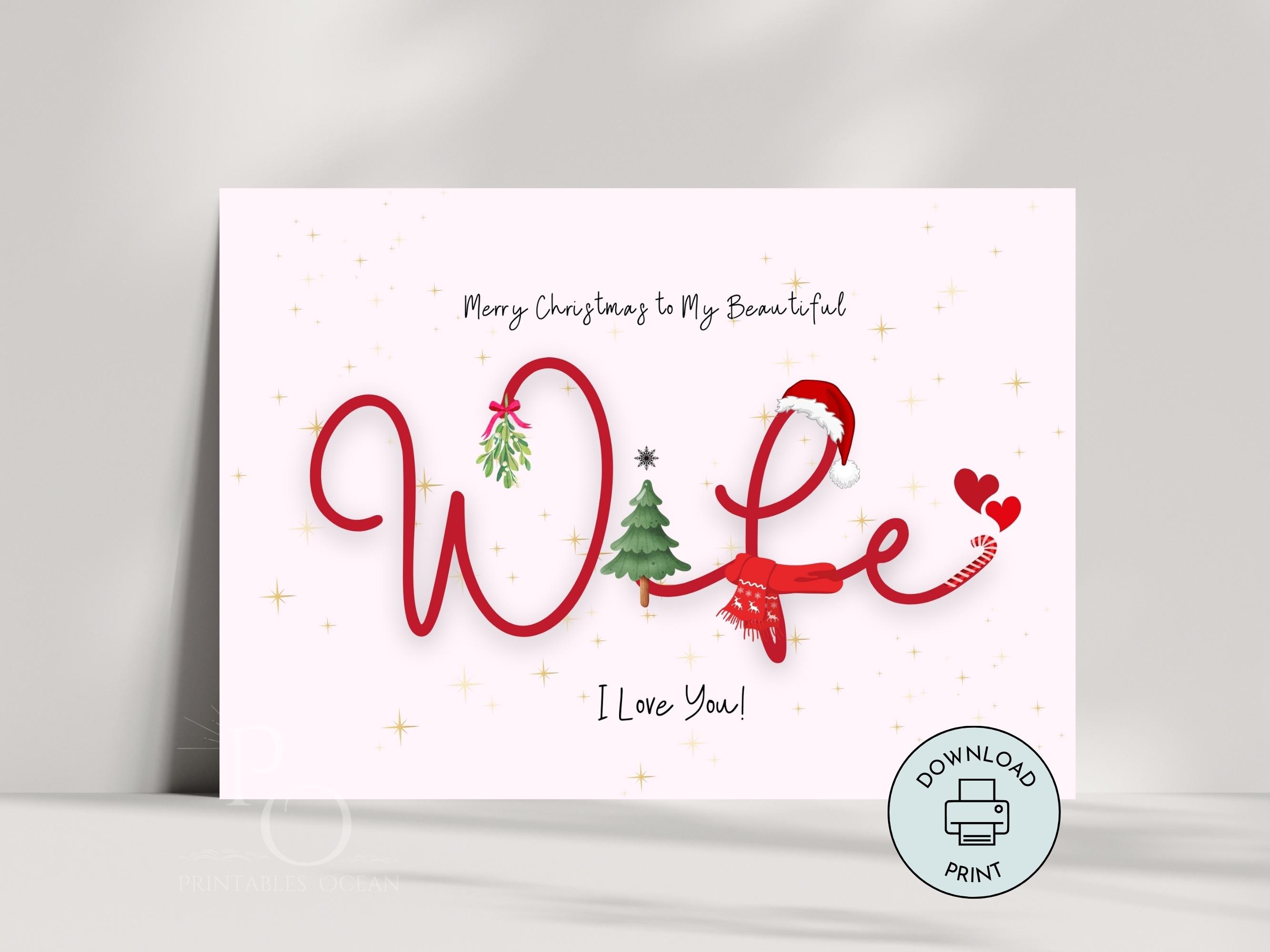 printable christmas card for wife, merry christmas wife card, xmas