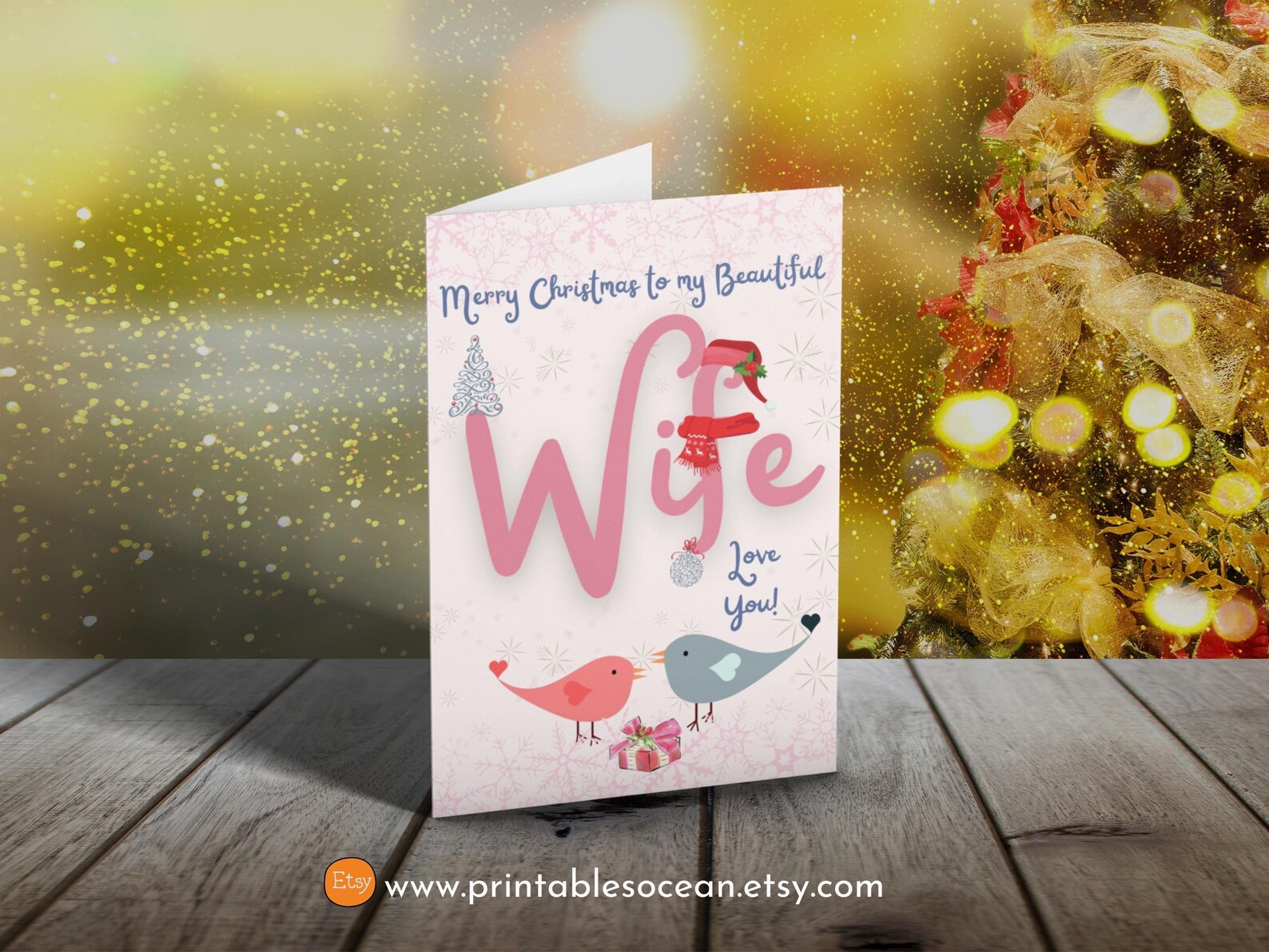 Printable Christmas Card for Wife, Merry Christmas Wife Card, Xmas Card ...