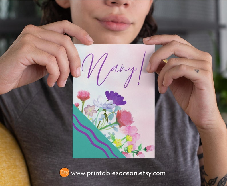 Mother's Day Card for Nanny Printable Floral Handmade, Birthday Card ...
