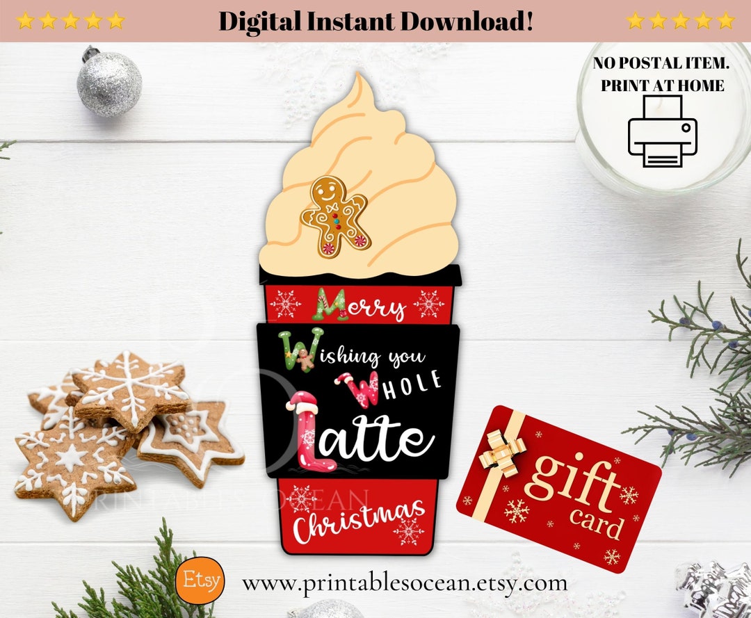 Printable Coffee Gift Card Holder Christmas, Merry Christmas Gift Card ...