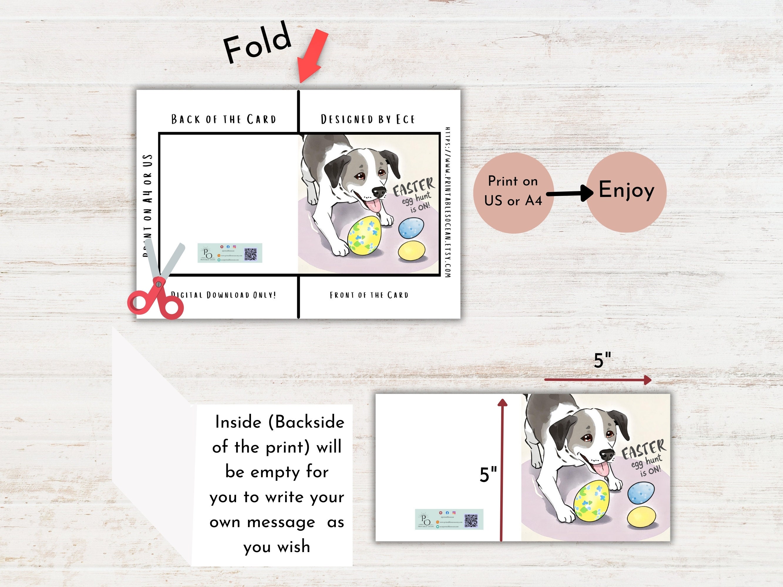 Easter Card Funny Dog Printable Instant Download Last Minute 5x5 Inches ...