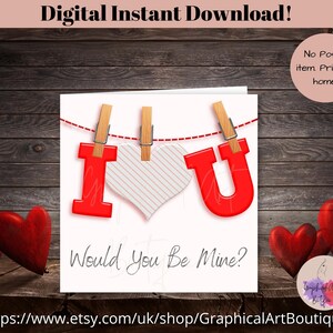 Be Mine Valentine Card imprimable, carte romantique pour elle ou pour lui de dire Love You, je t'aime carte, carte de Saint Valentin romantique,