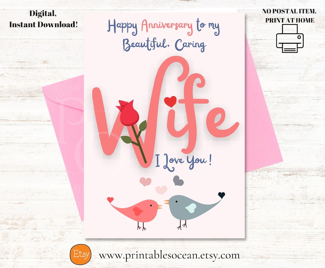 Anniversary Card for Wife Printable Downloadable, Happy Anniversary ...