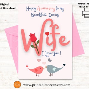 Cartão de aniversário para esposa para impressão e download, cartão de feliz aniversário para esposa, cartão eu te amo para esposa, cartão de amor fofo de última hora