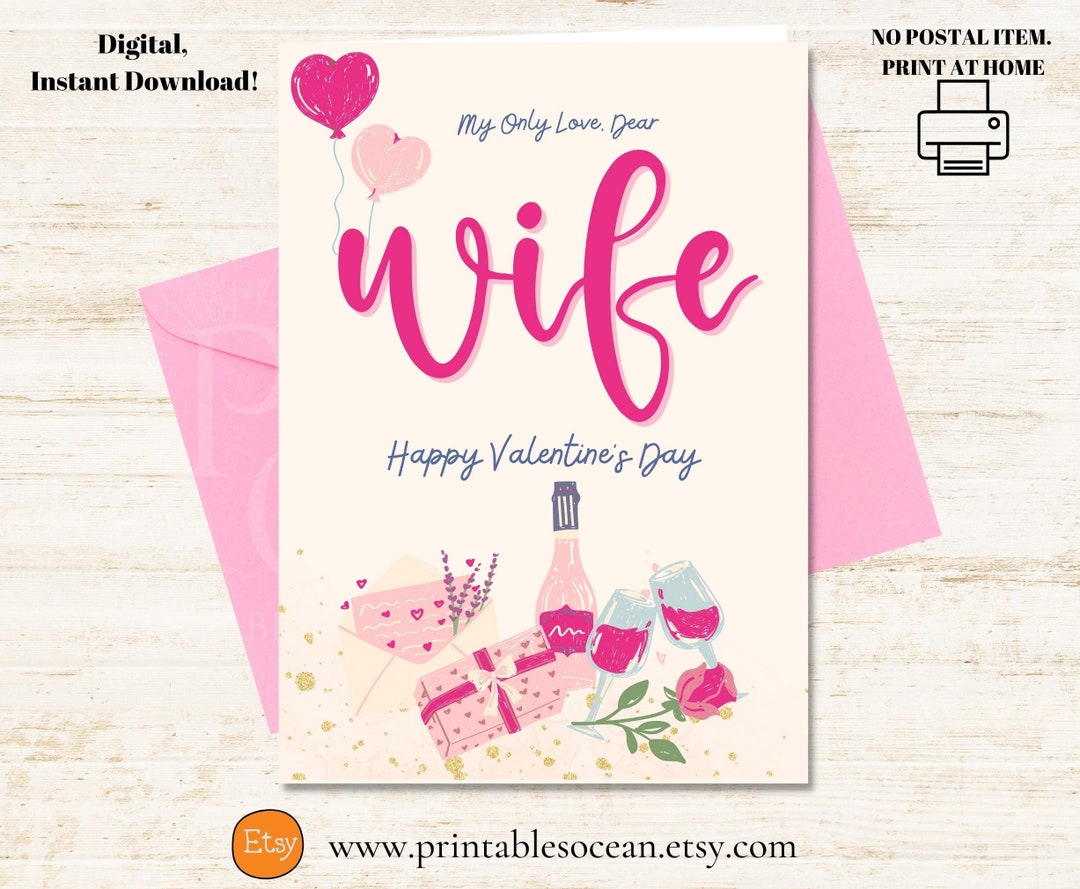 Valentines Day Card For Wife Printable Valentine s Day Card Handmade Valentines Card For Wife