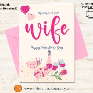 Carte de Saint-Valentin pour femme imprimable, carte de Saint-Valentin faite main, carte de Saint-Valentin pour femme, carte de femme romantique je t'aime, carte d'amour