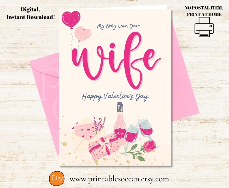 Valentines Day Card for Wife Printable, Valentine's Day Card Handmade ...